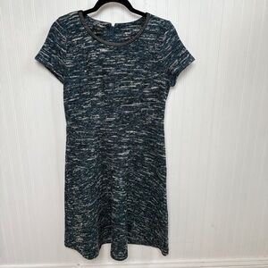 Talbots Teal & Black Tweed Short Sleeve Fit N Flare Dress Women’s Size 10P NEW